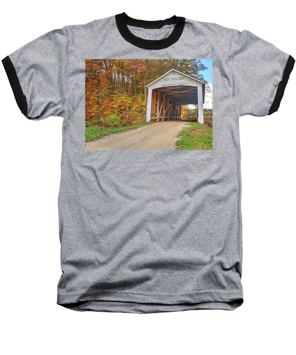 Covered Bridge Baseball T-Shirt featuring the photograph The Harry Evans Covered Bridge by Harold Rau