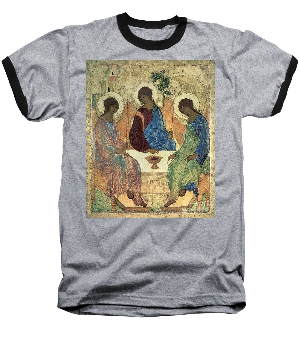 #faatoppicks Baseball T-Shirt featuring the painting The Holy Trinity by Andrei Rublev