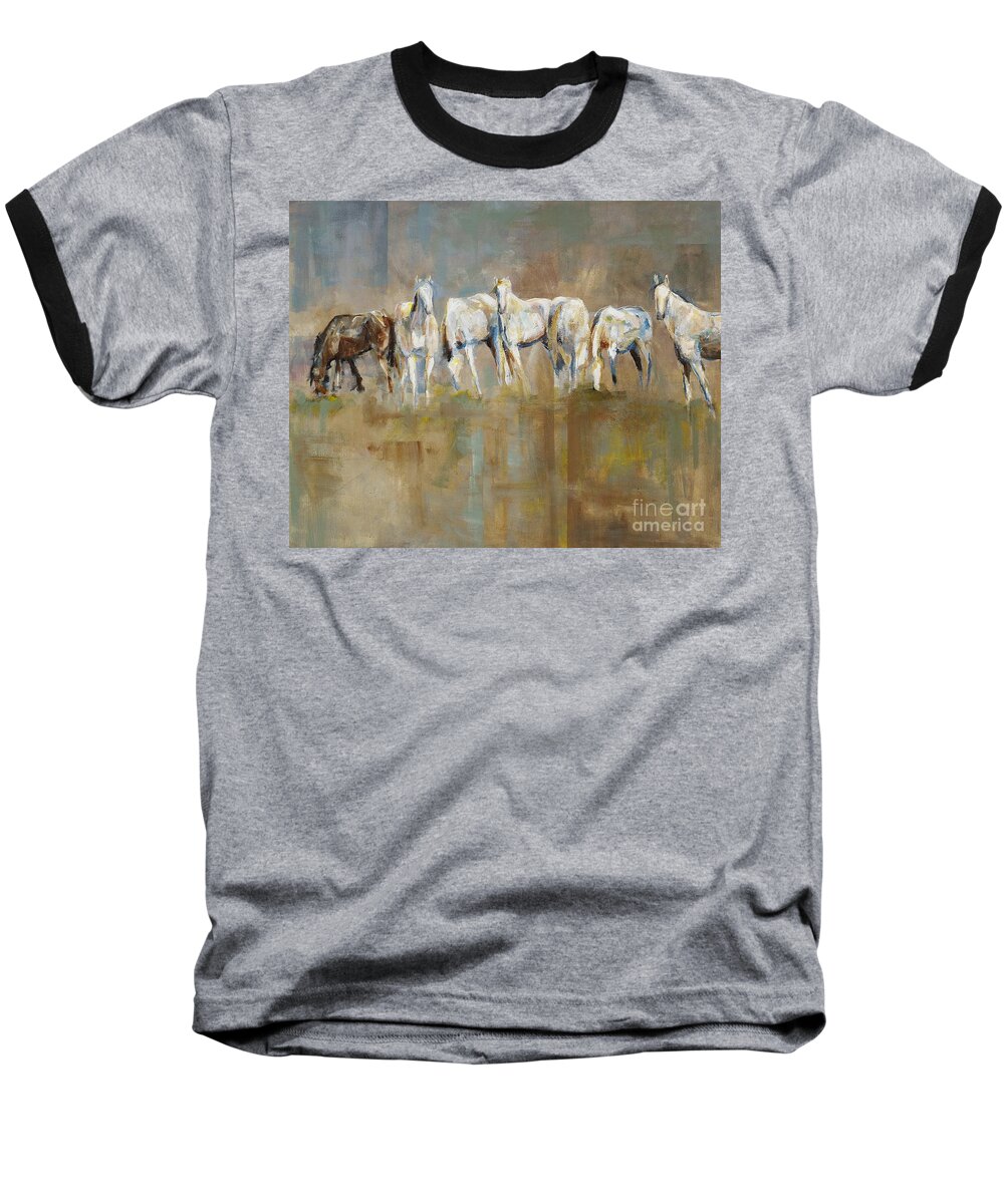 Horses Baseball T-Shirt featuring the painting The Horizon Line by Frances Marino