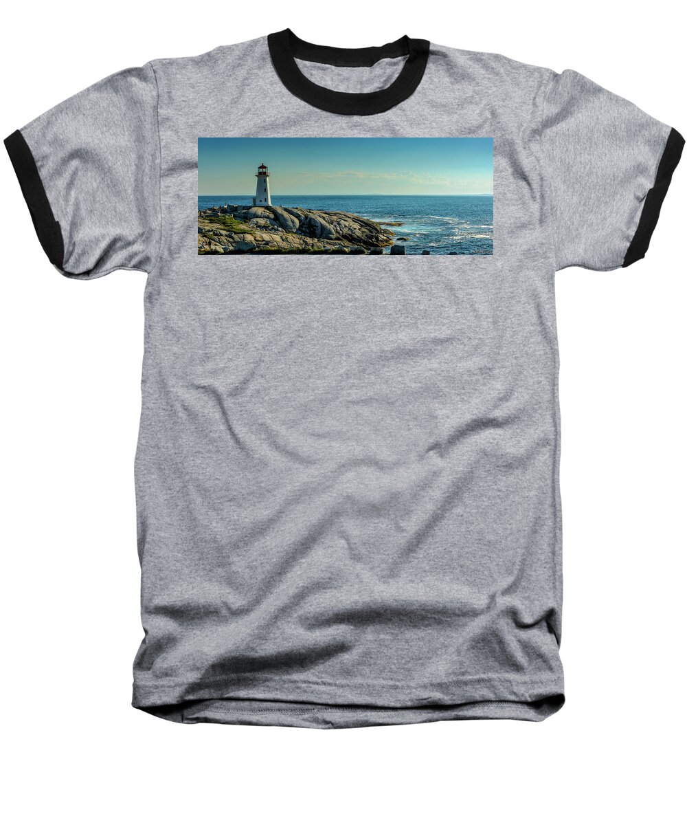 Peggys Cove Baseball T-Shirt featuring the photograph The Iconic Lighthouse at Peggys Cove by Ken Morris