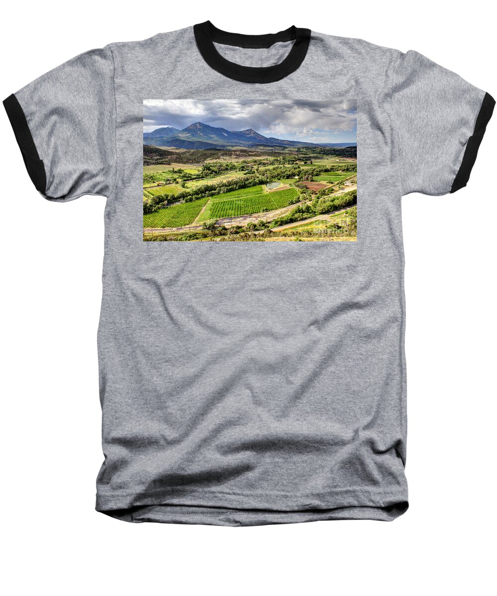 Paonia Baseball T-Shirt featuring the photograph The Jewel of the North Fork by Bob Hislop