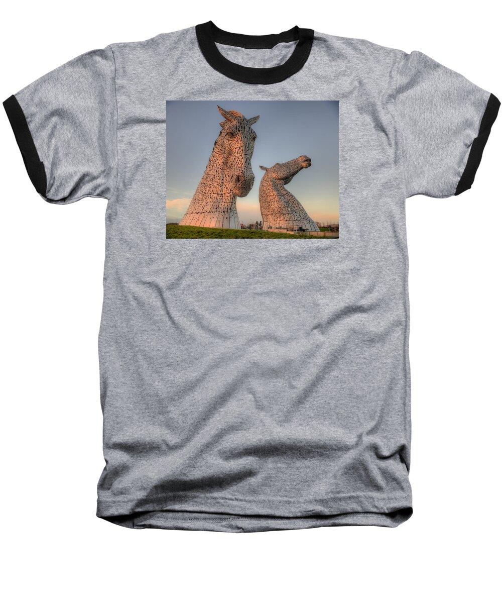 The Baseball T-Shirt featuring the photograph The Kelpies by Ray Devlin