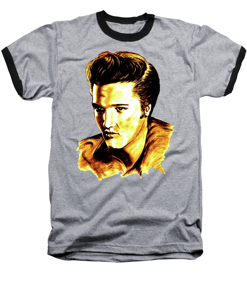 Elvis Presley Baseball T-Shirt featuring the drawing The King by Gittas Art