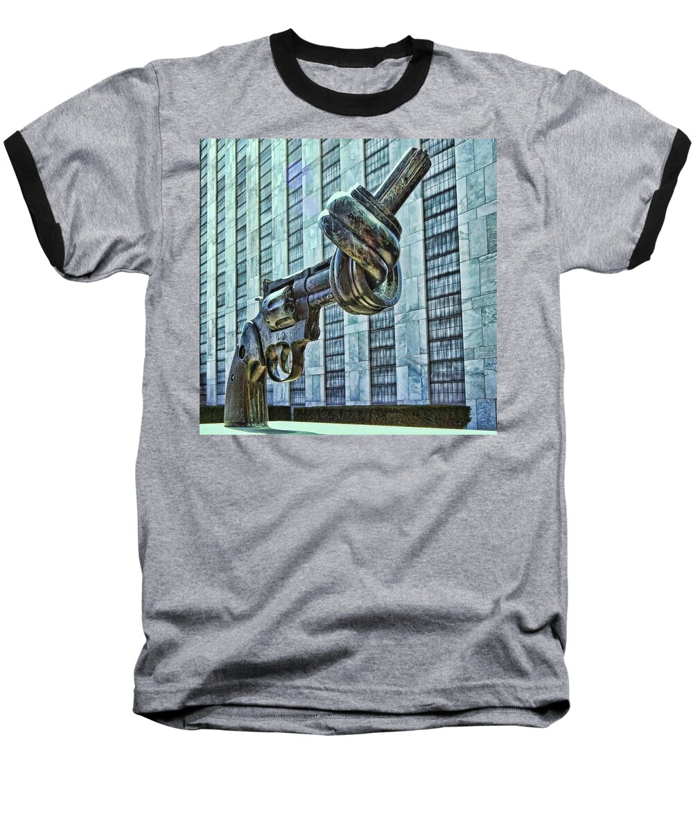 Non-violence Sculpture Baseball T-Shirt featuring the photograph The Knotted Gun by Allen Beatty