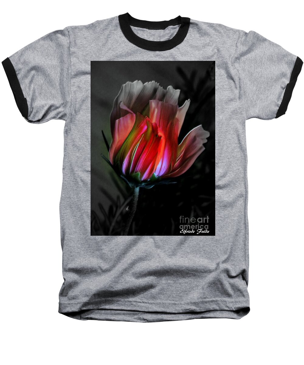 Flower Baseball T-Shirt featuring the mixed media The Lamp by Elfriede Fulda