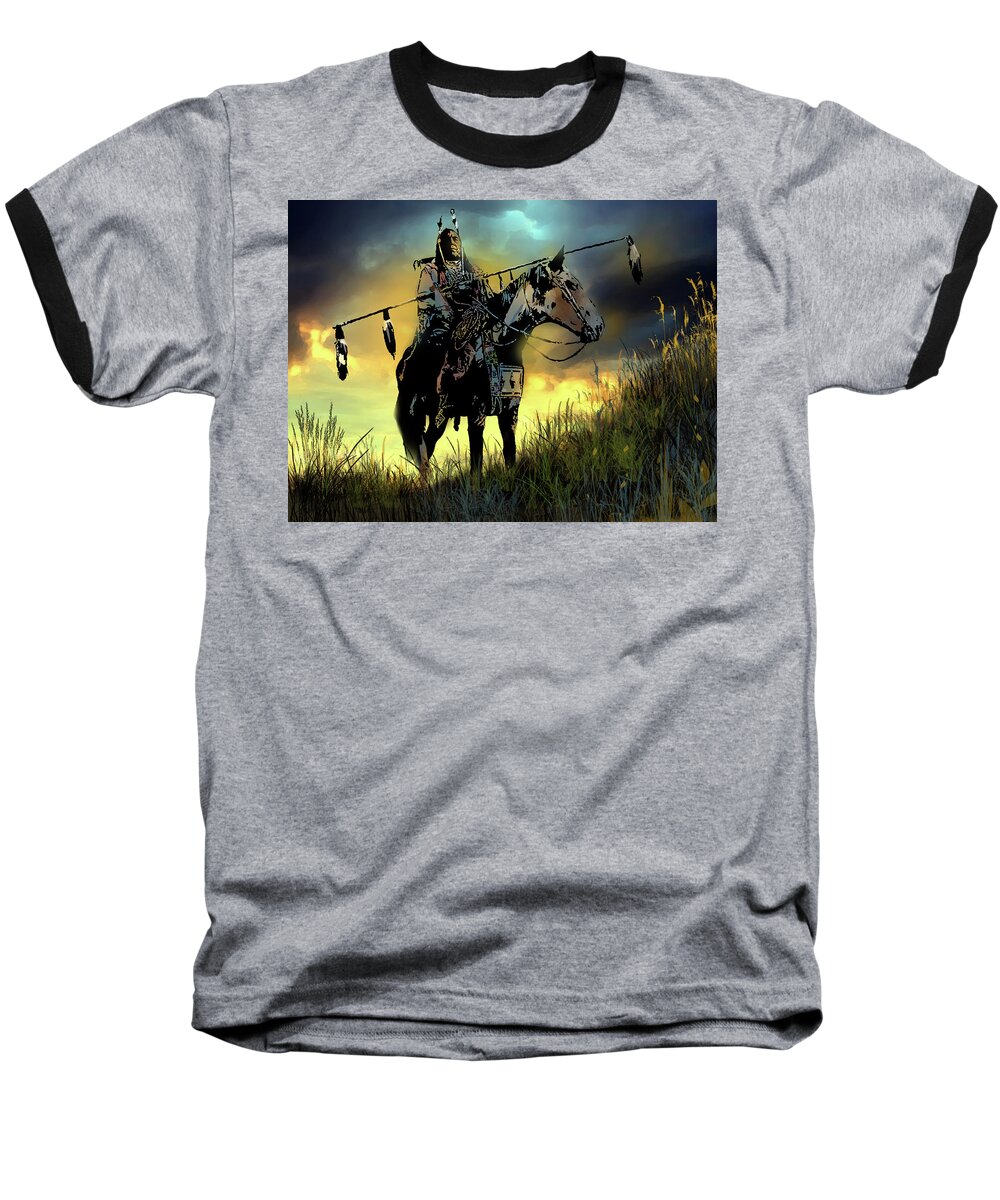 Native Americans Baseball T-Shirt featuring the painting The Last Ride by Paul Sachtleben