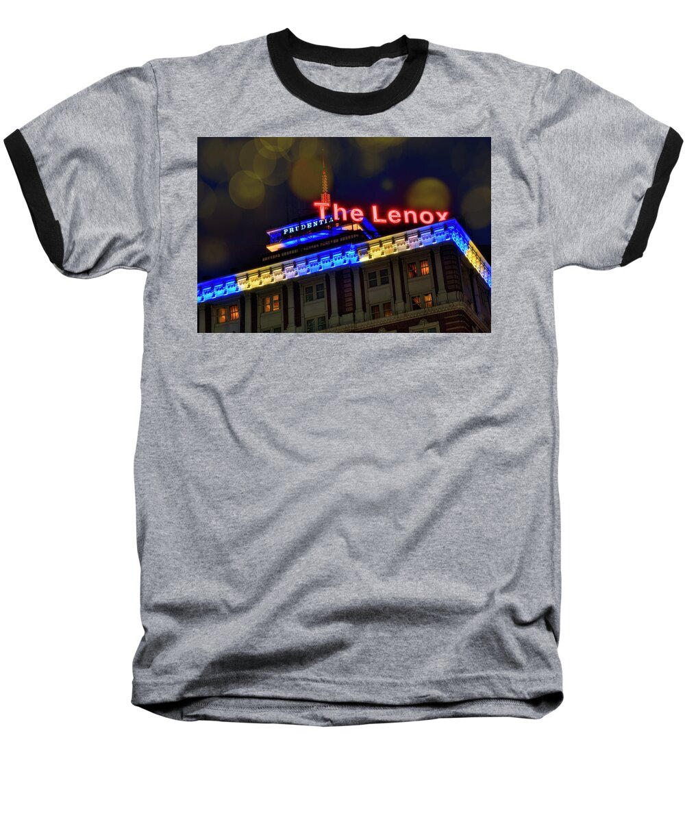 Boston Marathon Colors Baseball T-Shirt featuring the photograph The Lenox and the Pru - Boston Marathon Colors by Joann Vitali