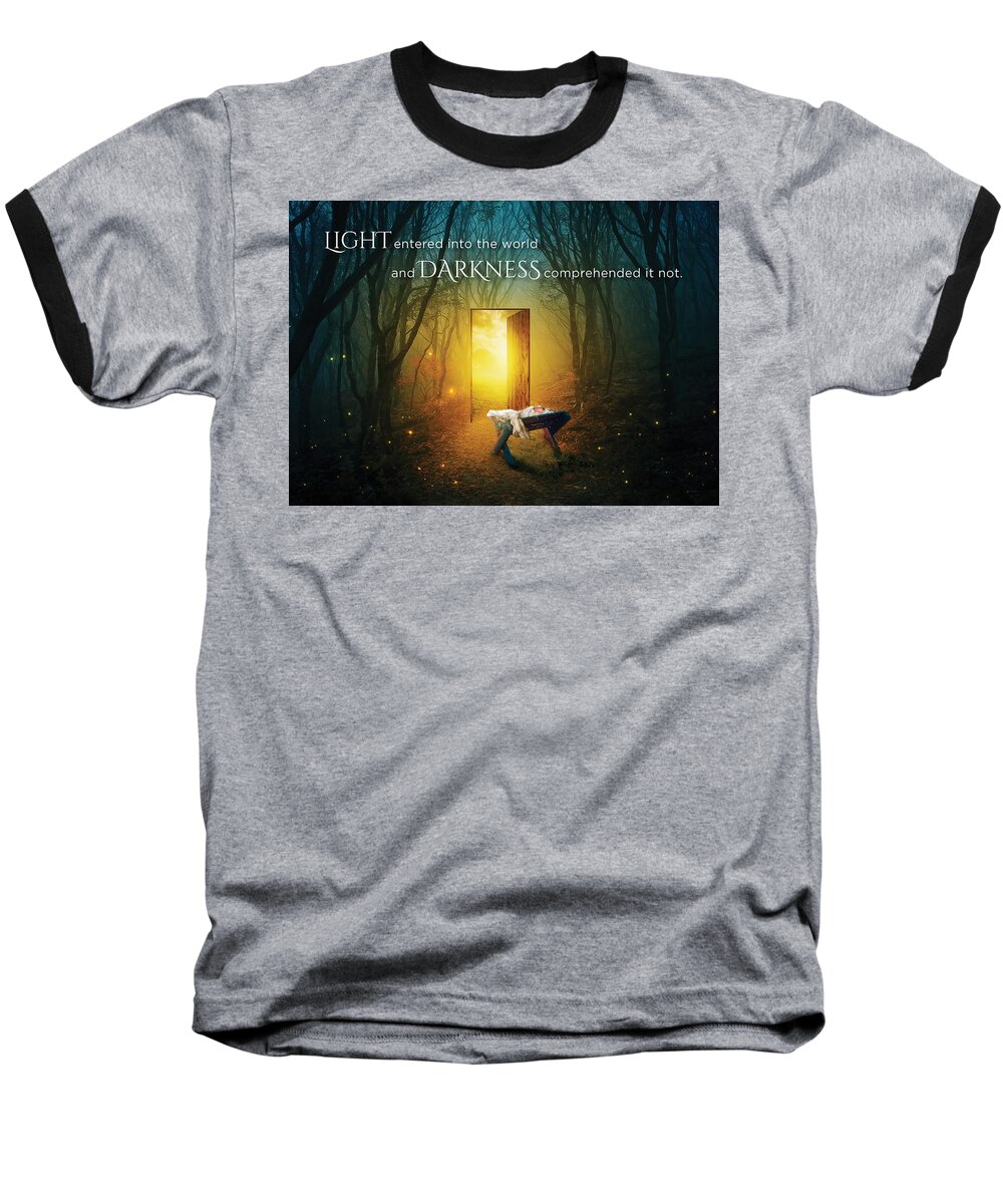 Christmas Baseball T-Shirt featuring the digital art The Light of LIfe by Kathryn McBride