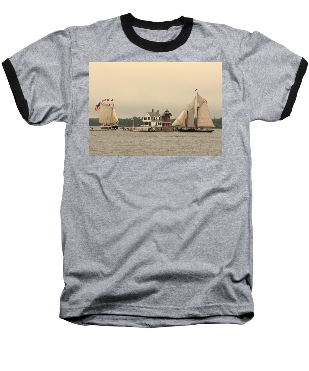 Seascape Baseball T-Shirt featuring the photograph The Lighthouse At Rockland by Doug Mills
