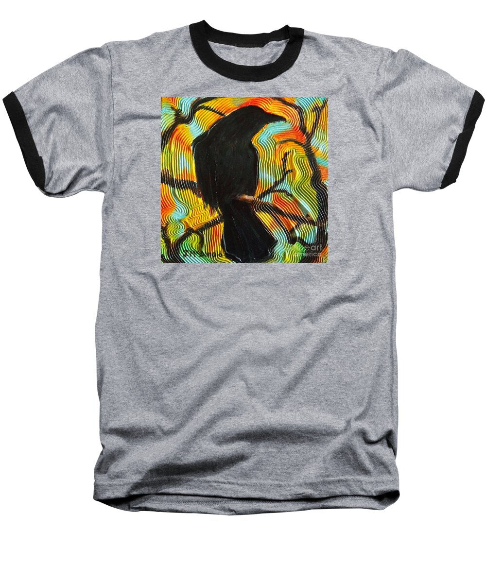 Crow Baseball T-Shirt featuring the painting The Lookout by Janet McDonald