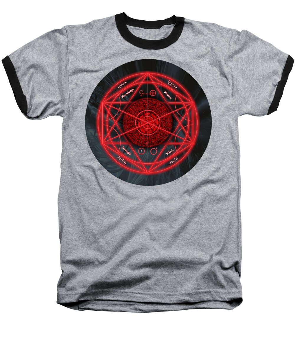 Pentagram Baseball T-Shirt featuring the digital art The Magick Circle by Esoterica Art Agency