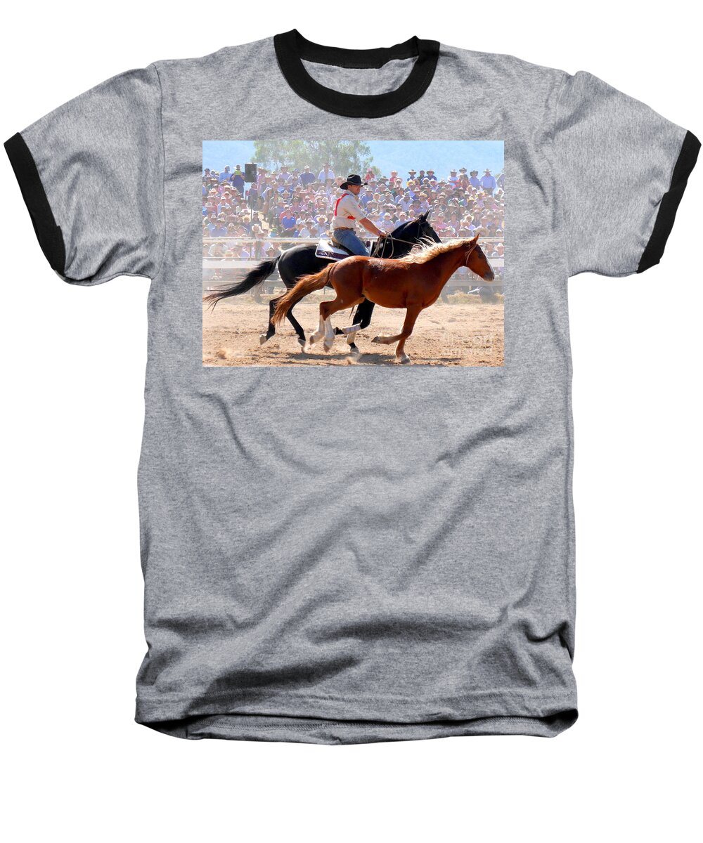The Man From Snowy River Baseball T-Shirt featuring the photograph The Man from Snowy River by Lexa Harpell