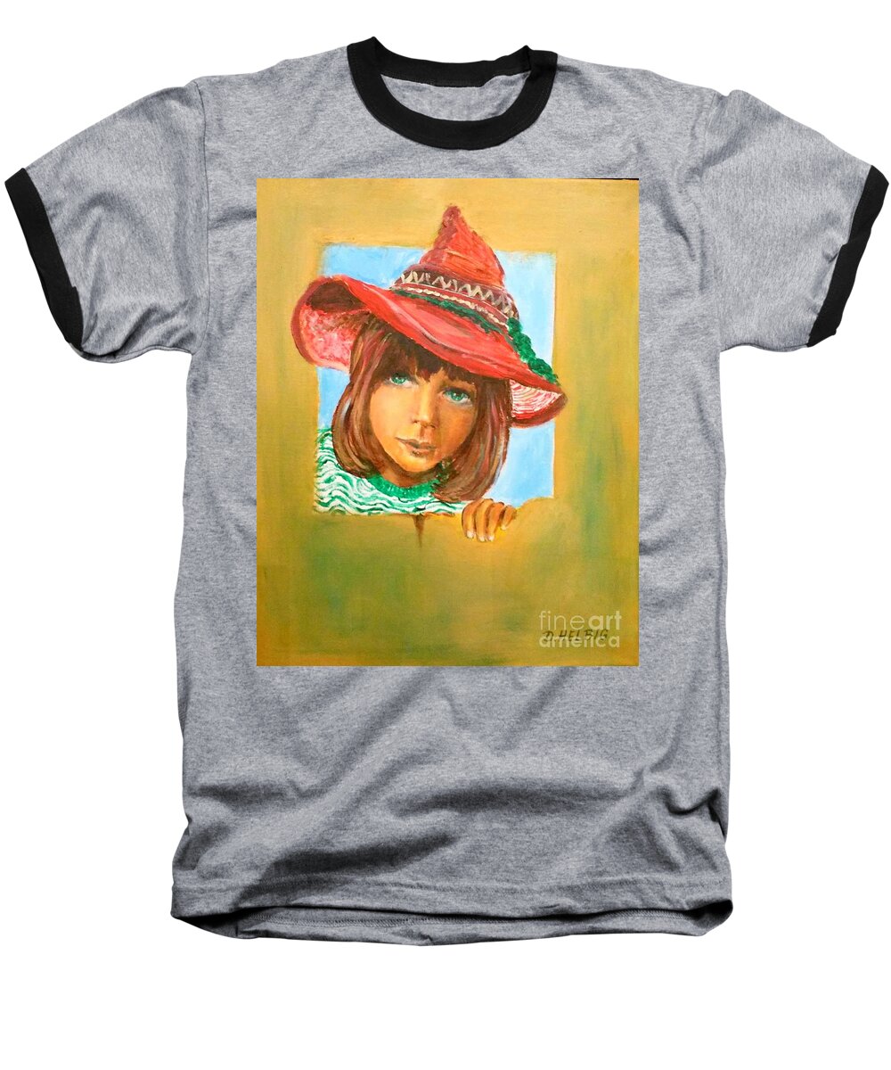 Little Girl With Mexican Hat Baseball T-Shirt featuring the painting The Mexican Hat by Dagmar Helbig