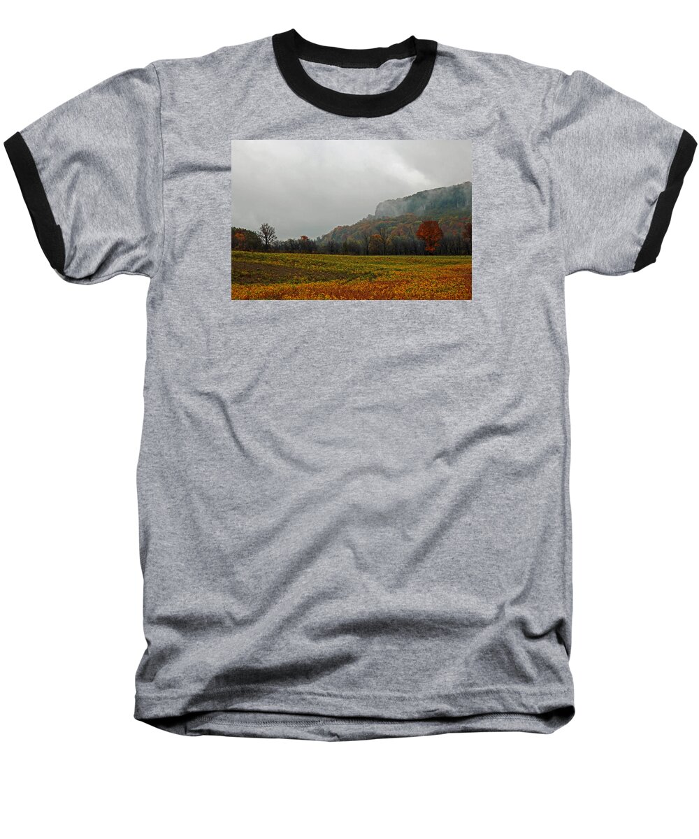 Fields Baseball T-Shirt featuring the photograph The Mist by John Stuart Webbstock
