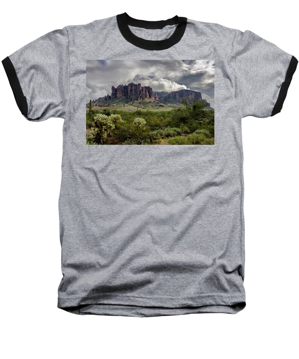 Superstition Mountains Baseball T-Shirt featuring the photograph The Mystic Mountain by Saija Lehtonen