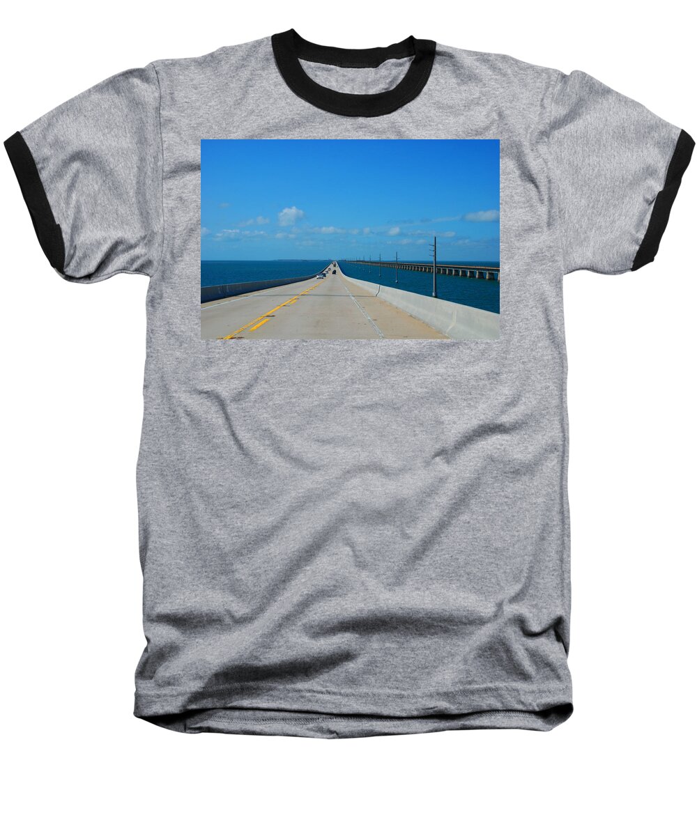 Seven Miles Bridge Baseball T-Shirt featuring the photograph The new and the old Seven Miles Bridge in the Florida Keys by Susanne Van Hulst
