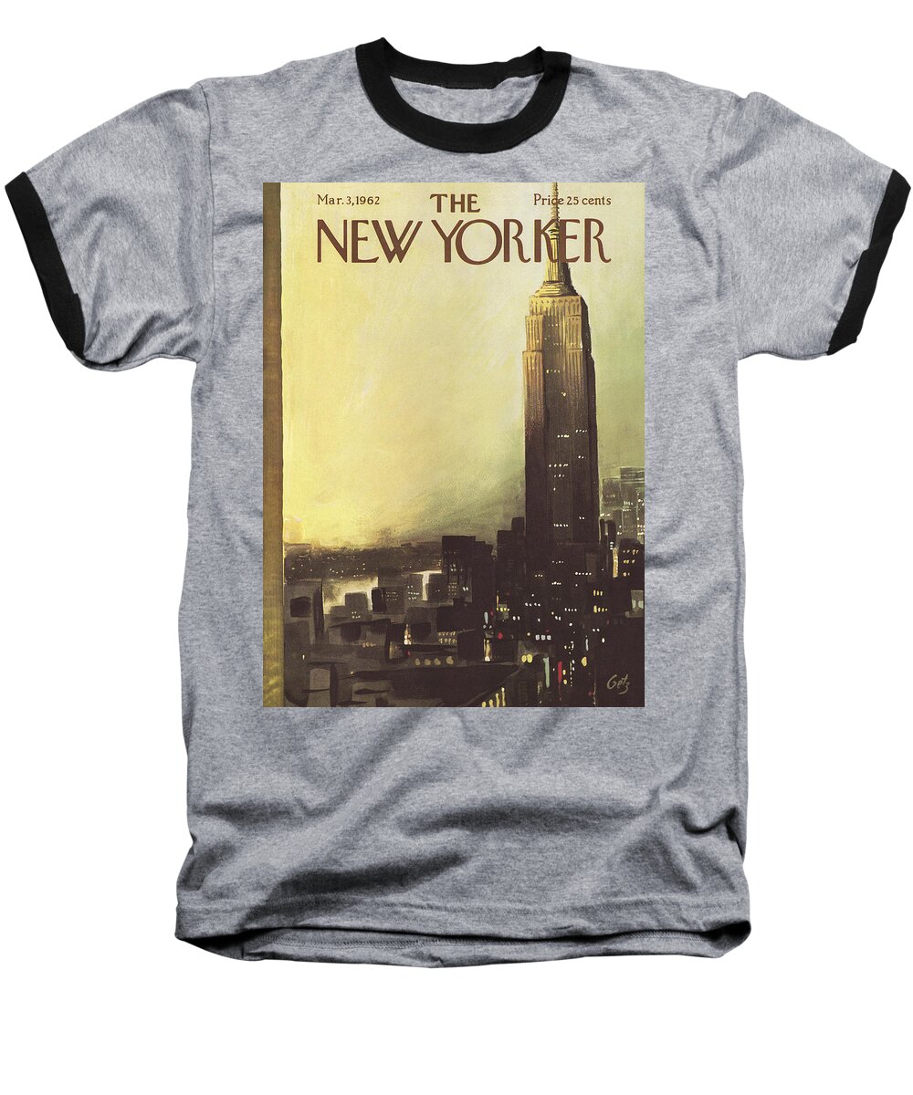 Arthur Baseball T-Shirt featuring the painting The New Yorker Cover - March 3rd, 1962 by Arthur Getz
