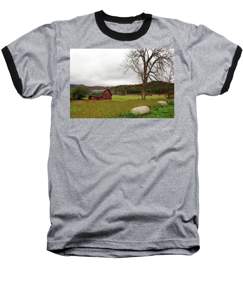 Barn Baseball T-Shirt featuring the photograph The Old Barn with Tree by Nancy De Flon