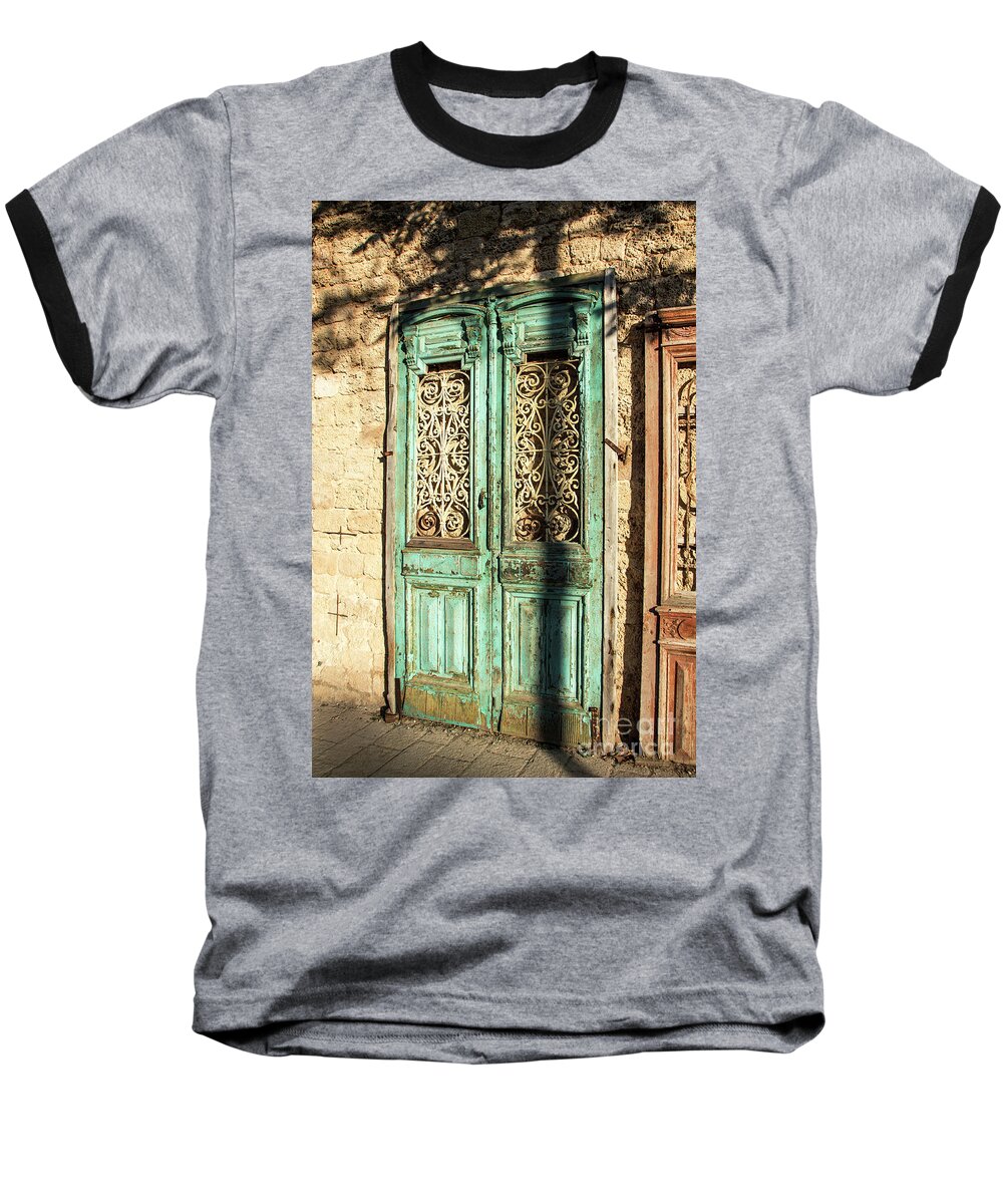 Old Baseball T-Shirt featuring the photograph The old green door by Adriana Zoon