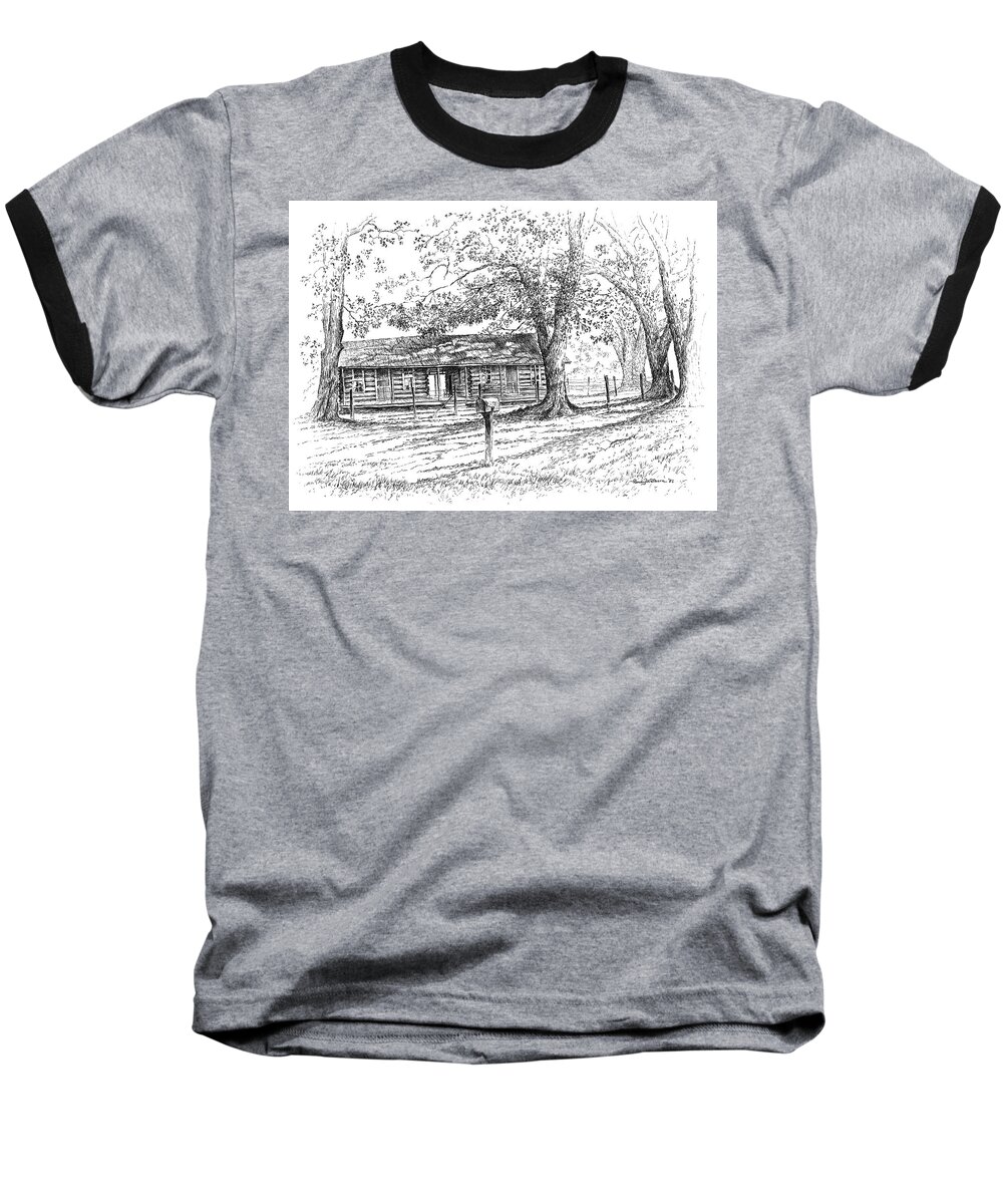 Homeplace Baseball T-Shirt featuring the drawing The Old Homeplace by Randy Welborn