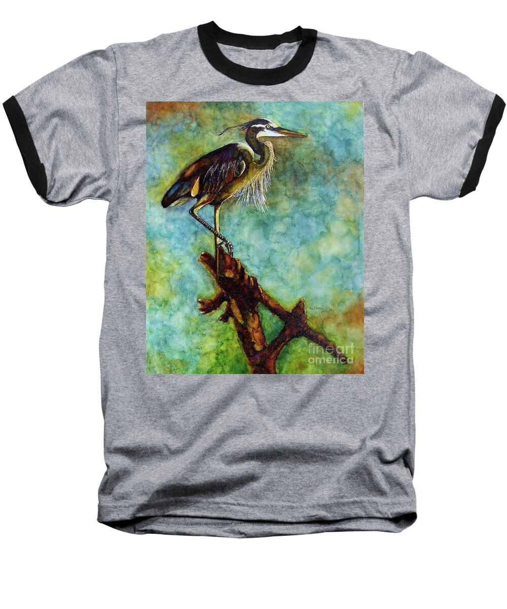 Heron Baseball T-Shirt featuring the painting The Original Statue by Jan Killian