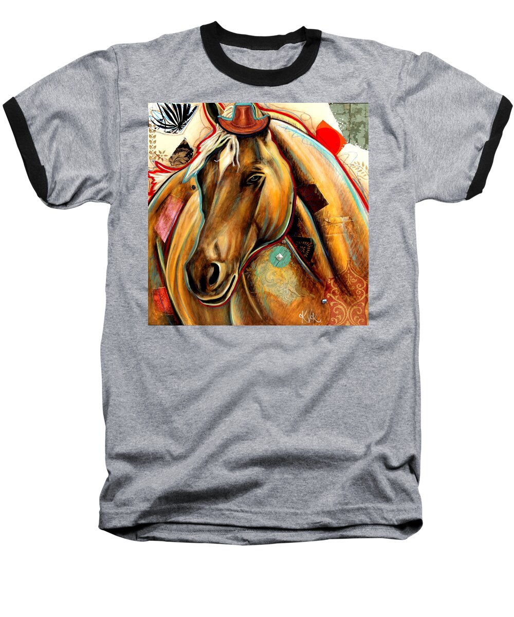 Country Critters Baseball T-Shirt featuring the mixed media The Palomino by Katia Von Kral