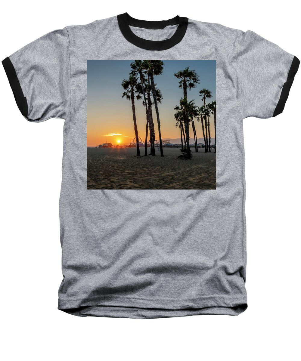 Santa Monica Pier Baseball T-Shirt featuring the photograph The Pier At Sunset - Square by Gene Parks