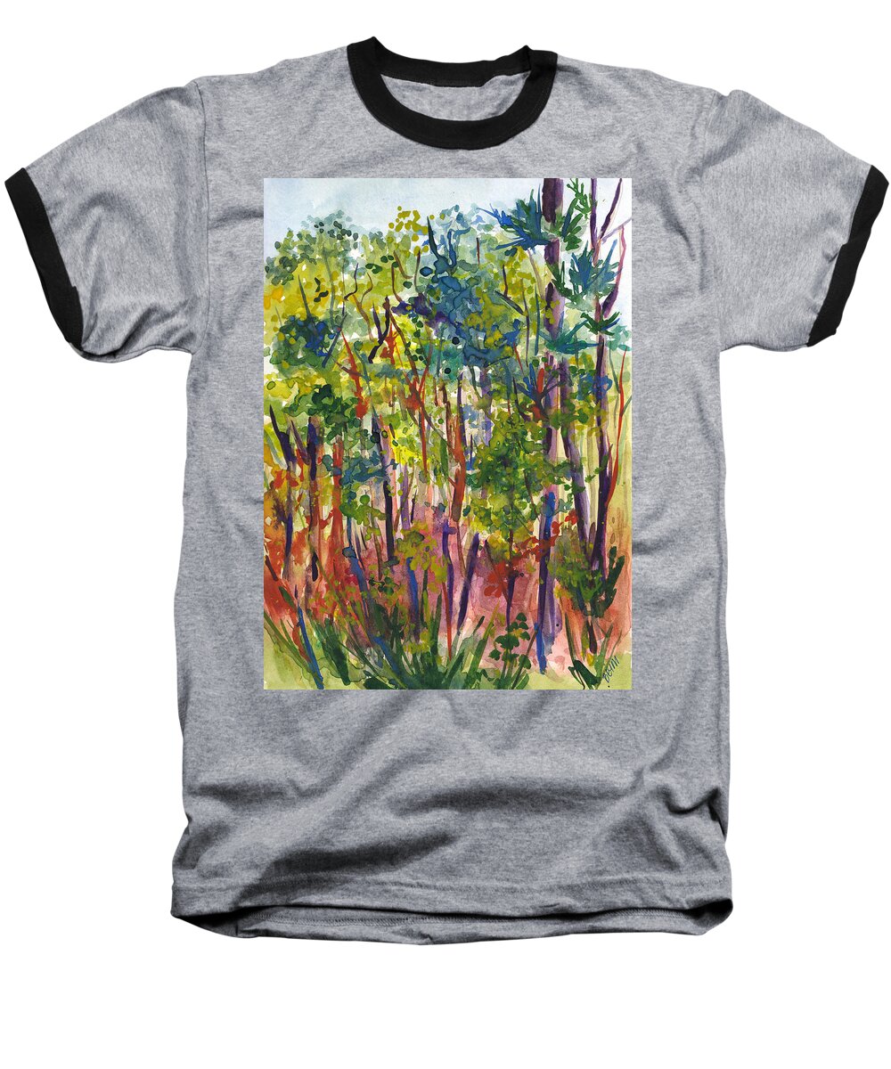 Pine Trees Baseball T-Shirt featuring the painting The pines by Clara Sue Beym