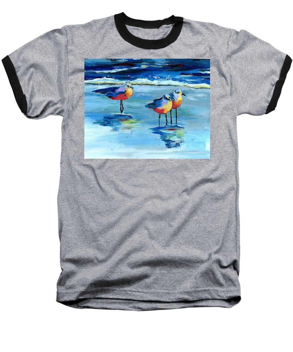 Beach Baseball T-Shirt featuring the painting The Pipers by Debbie Brown