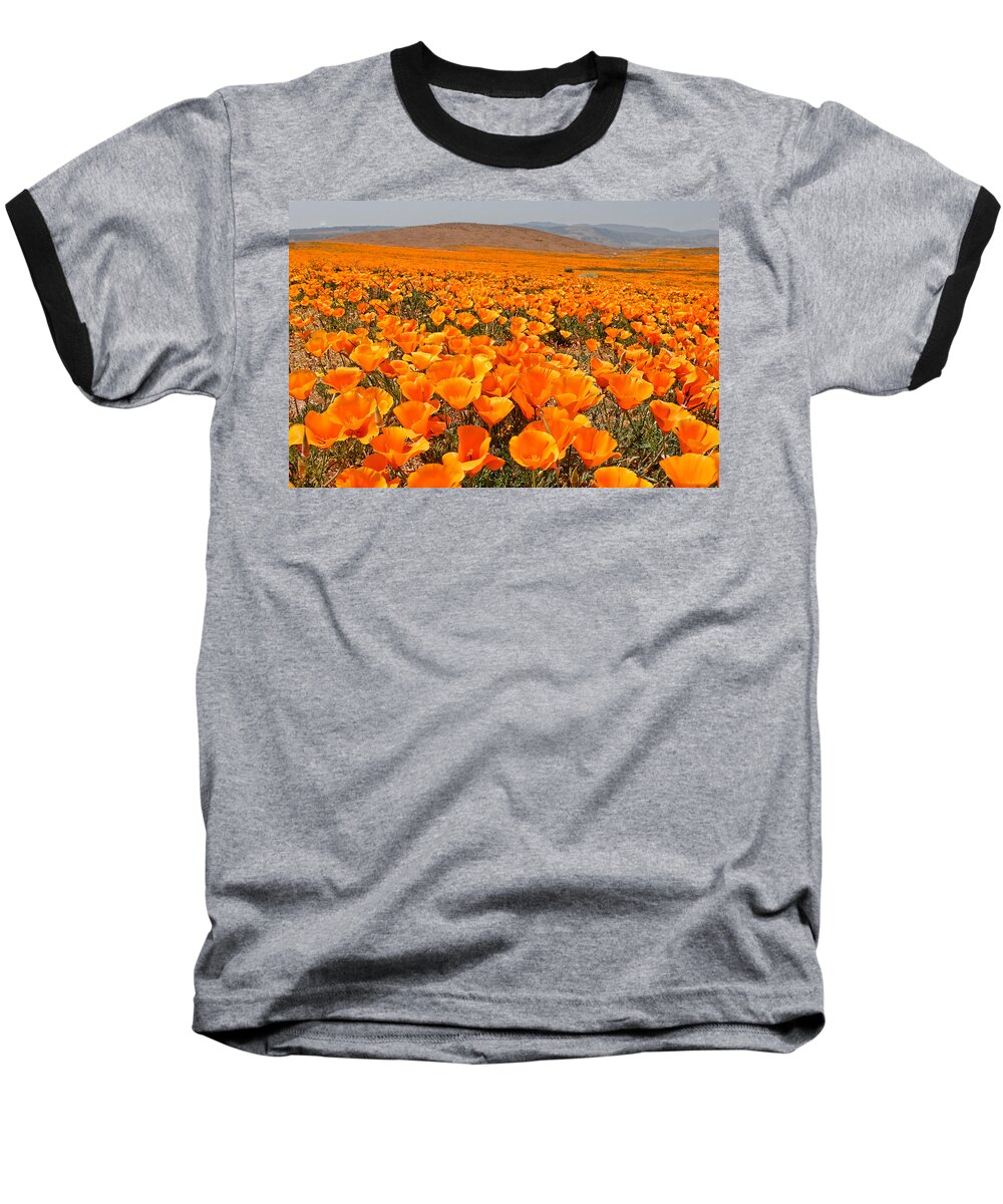 Antelope Valley Baseball T-Shirt featuring the photograph The Poppy Fields - Antelope Valley by Peter Tellone