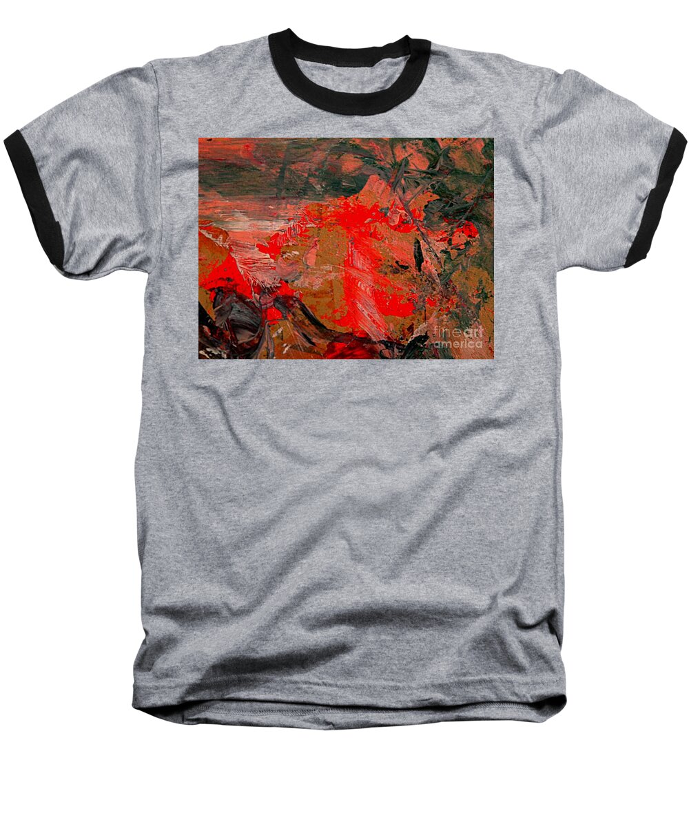 Abstract Acrylic Painting Baseball T-Shirt featuring the painting The Red Garden by Nancy Kane Chapman