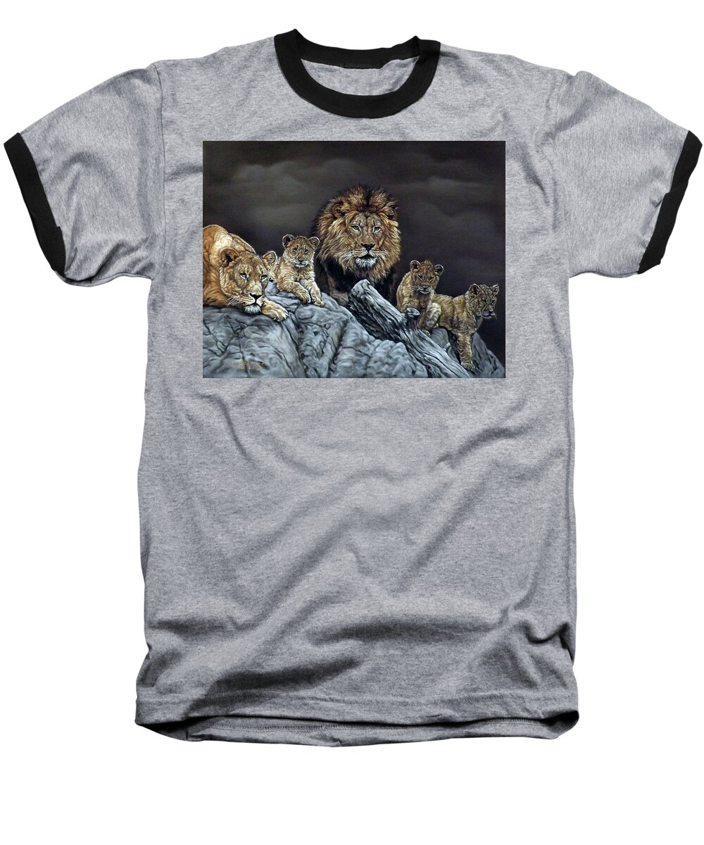 Lions Baseball T-Shirt featuring the pastel The Royal Family by Linda Becker