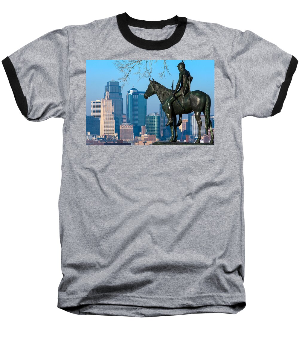 Scout Baseball T-Shirt featuring the photograph The Scout Statue by Jeff Phillippi