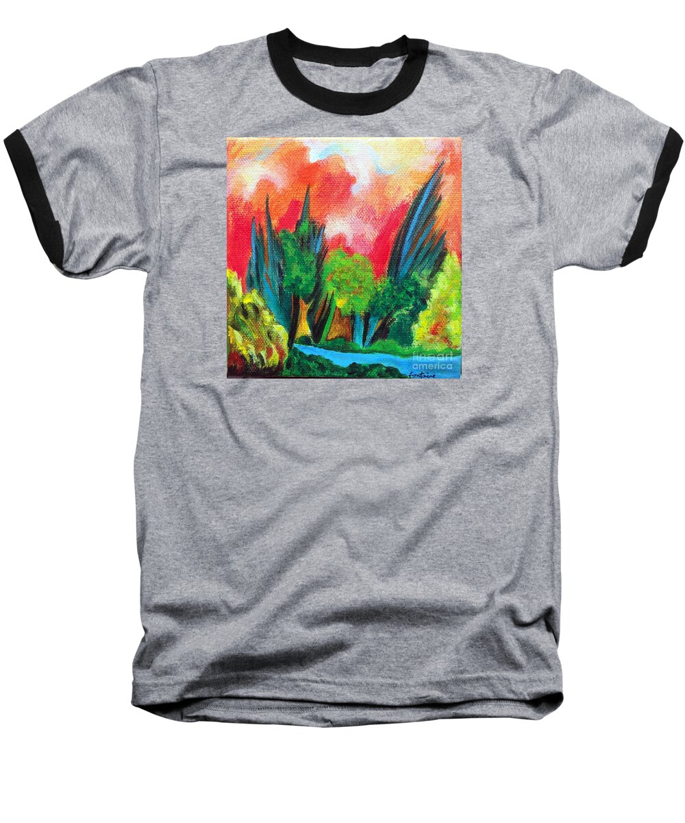 Landscape Baseball T-Shirt featuring the painting The Secret Stream by Elizabeth Fontaine-Barr
