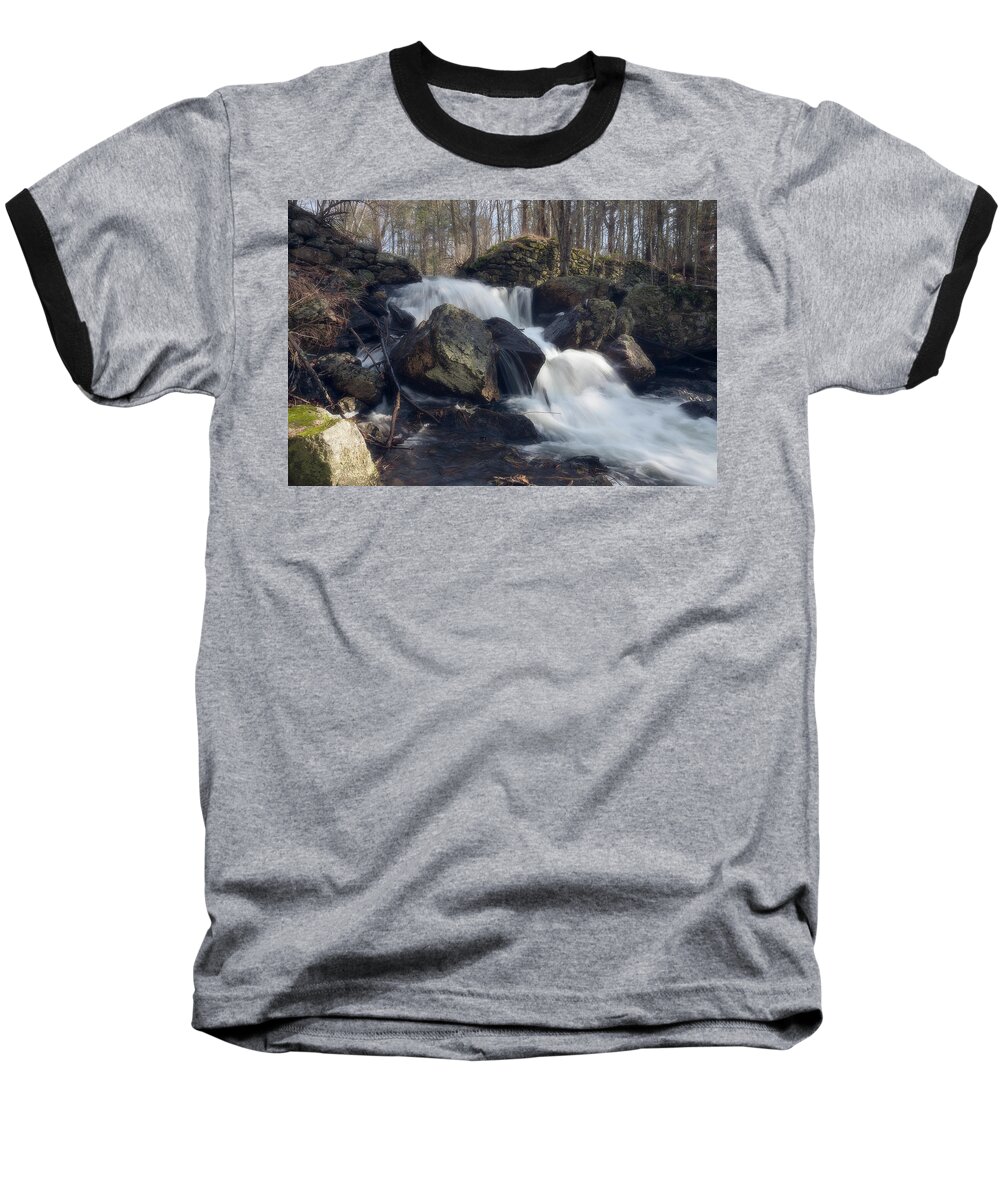 Rutland Ma Mass Massachusetts Waterfall Water Falls Nature New England Newengland Outside Outdoors Natural Old Mill Site Woods Forest Secluded Hidden Secret Dreamy Long Exposure Brian Hale Brianhalephoto Peaceful Serene Serenity Rocks Rocky Boulders Boulder Baseball T-Shirt featuring the photograph The Secret Waterfall 1 by Brian Hale