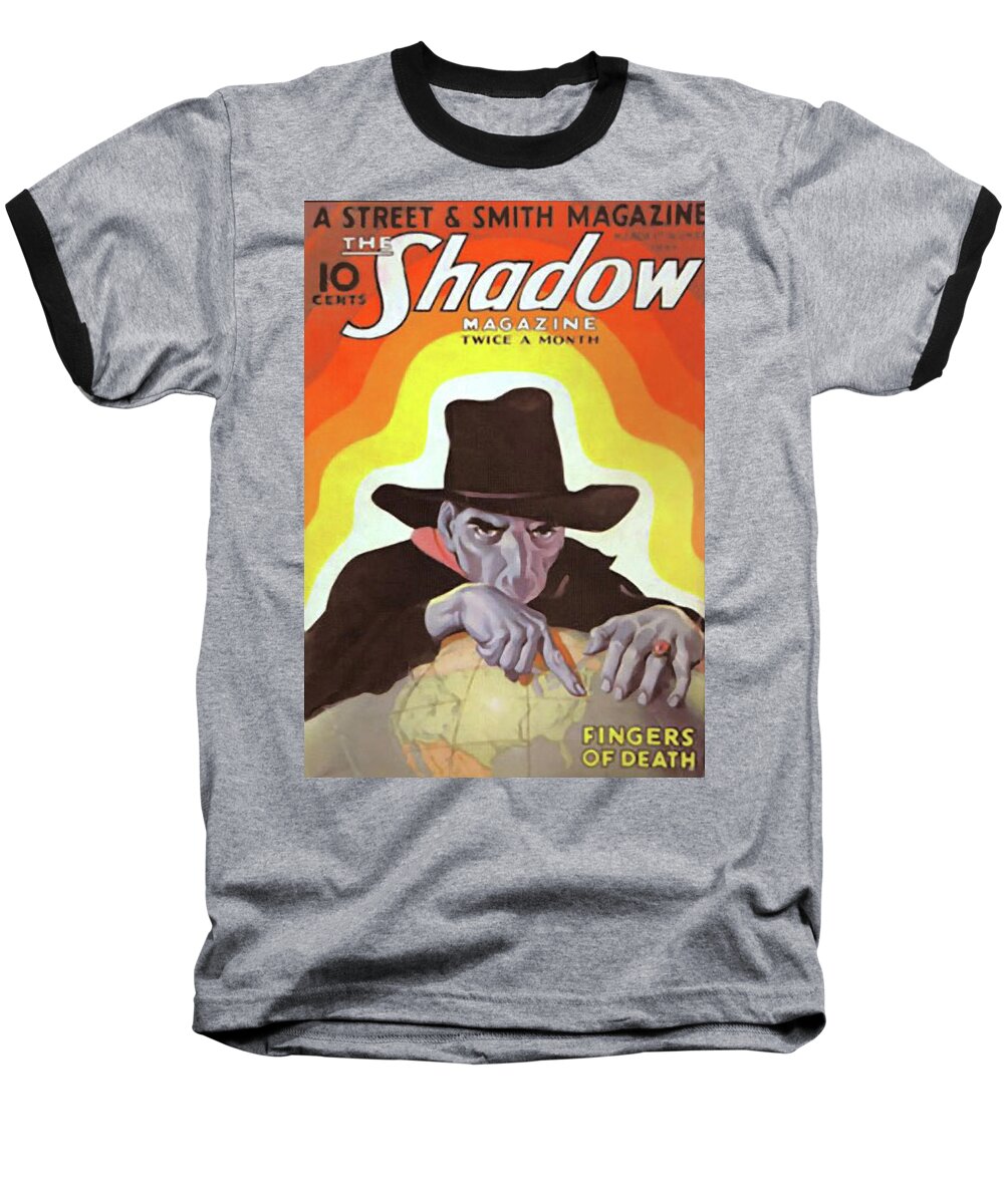 The Shadow Baseball T-Shirt featuring the painting The Shadow Fingers of Death by Conde Nast