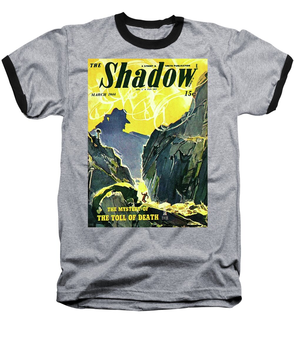 The Shadow Baseball T-Shirt featuring the painting The Shadow The Mystery of the Toll of Death by Conde Nast