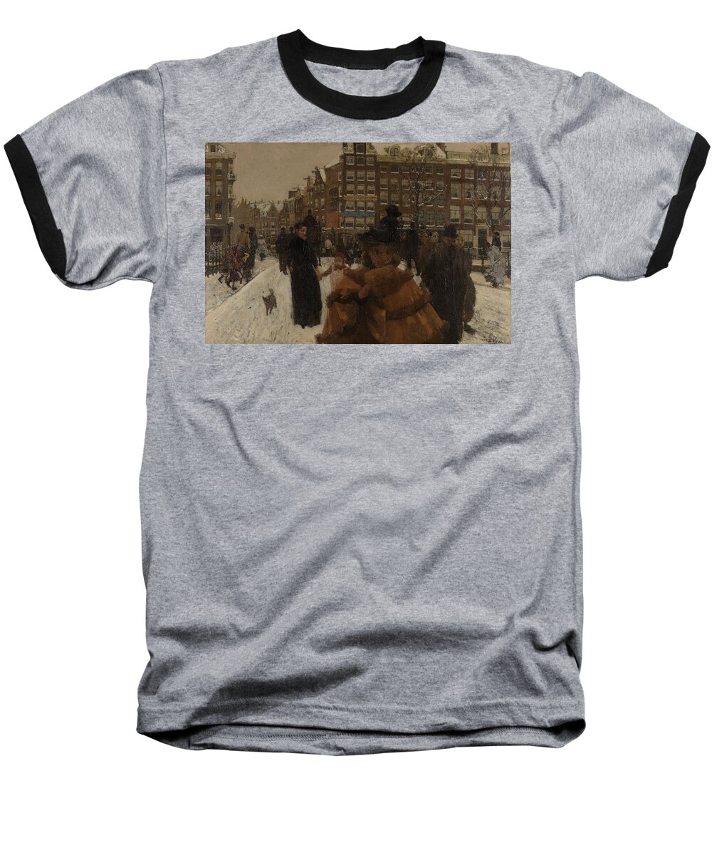 Painting Baseball T-Shirt featuring the painting The Singel Bridge at the Paleisstraat in Amsterdam, 1896 by Vincent Monozlay