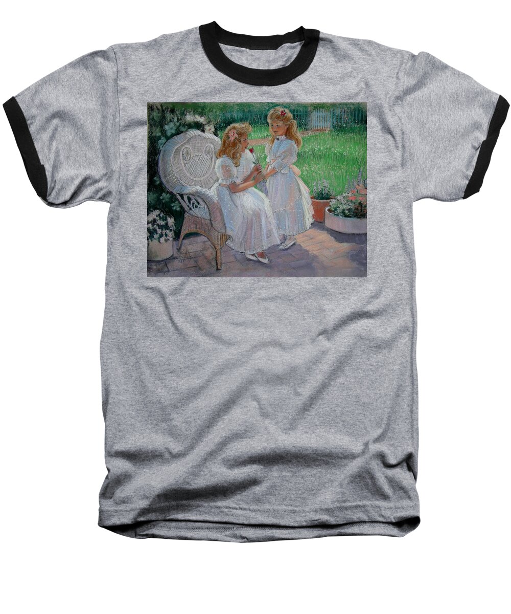 Impressionistic Baseball T-Shirt featuring the painting The Sister's Garden by Sue Halstenberg