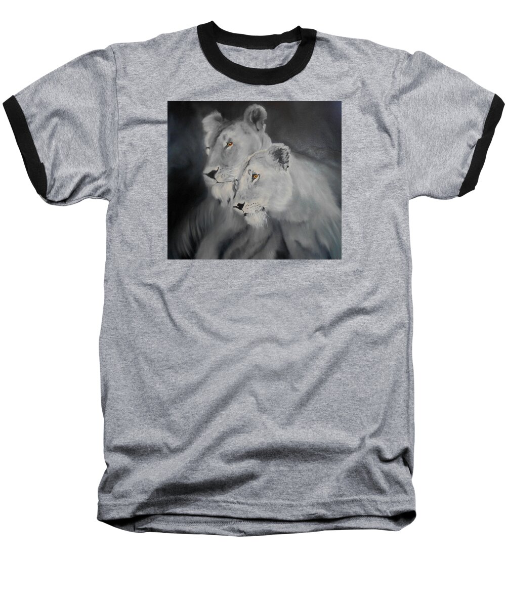 Lions Baseball T-Shirt featuring the painting The Sisters by Maris Sherwood
