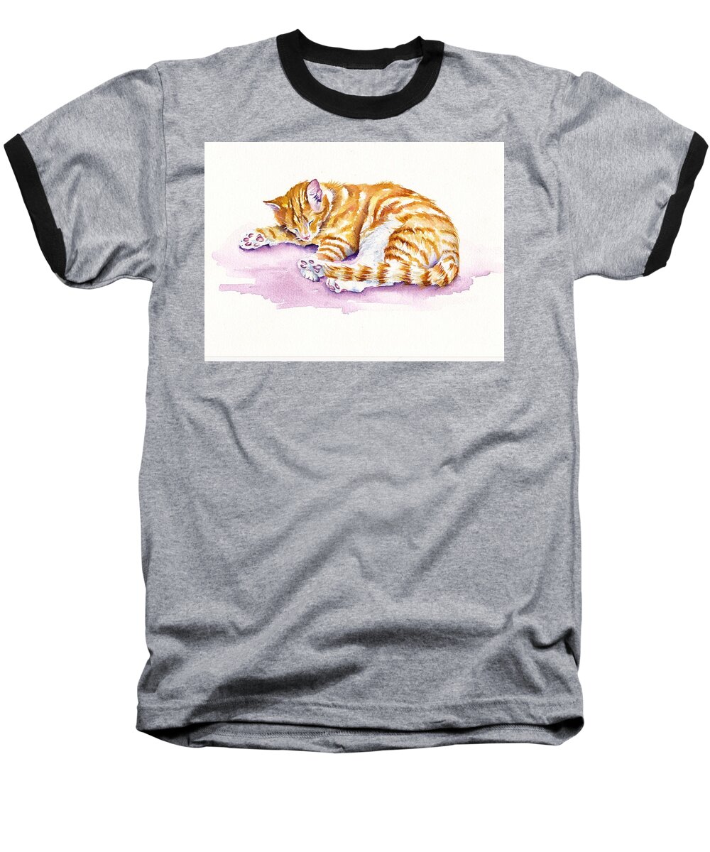 Kitten Baseball T-Shirt featuring the painting The Sleepy Kitten by Debra Hall