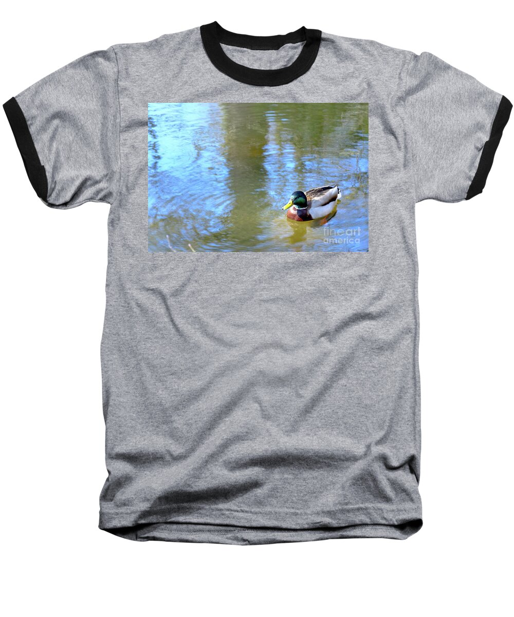 The Spring Solitude Of Duck Baseball T-Shirt featuring the photograph The Spring Solitude of Duck by Marina Usmanskaya