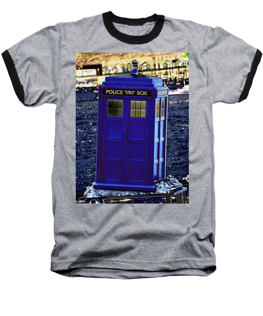 The Tardis Baseball T-Shirt featuring the photograph The Tardis by Steve Purnell
