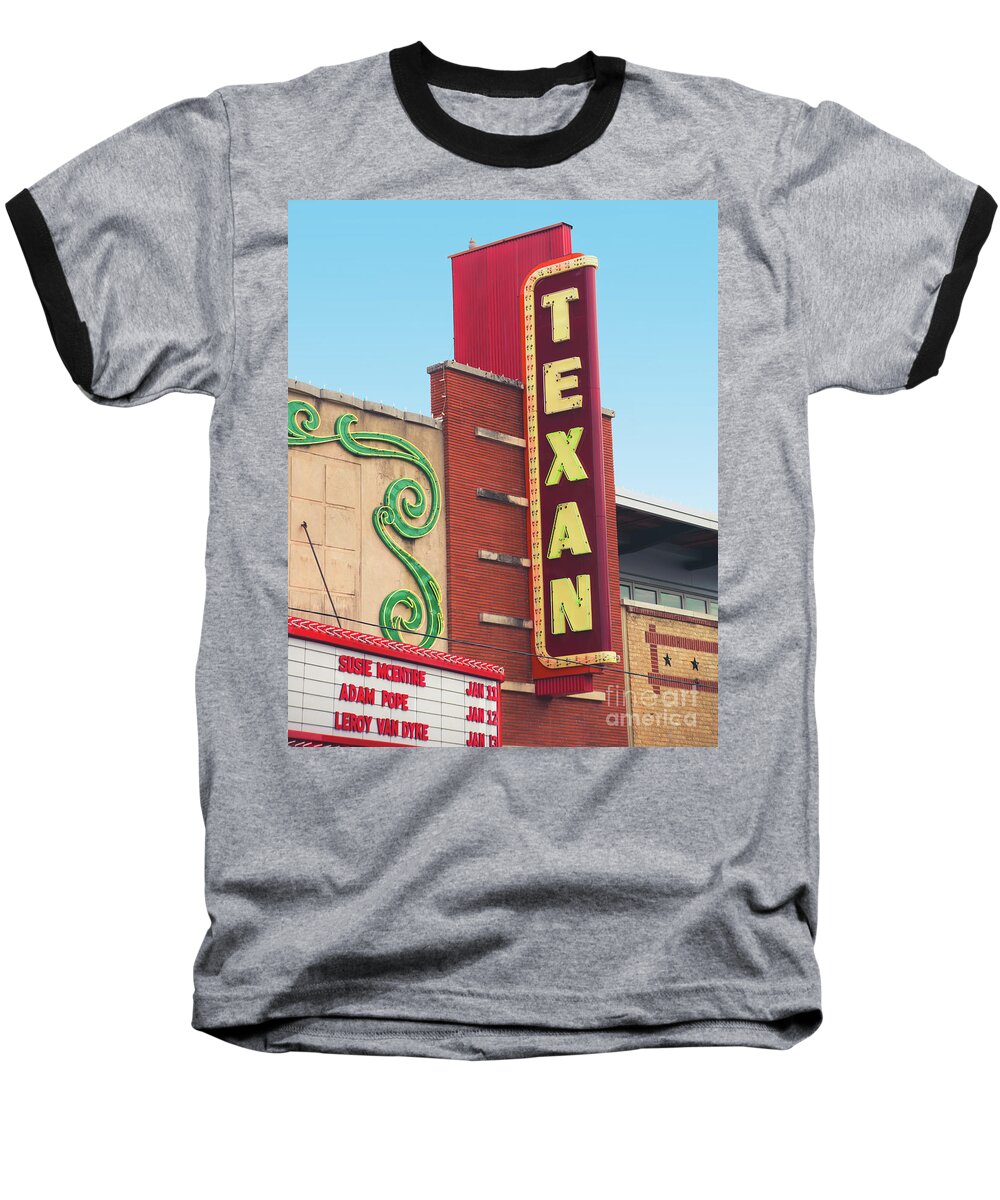 Theater Marquee Baseball T-Shirt featuring the photograph The Texan Theater Sign by Sonja Quintero