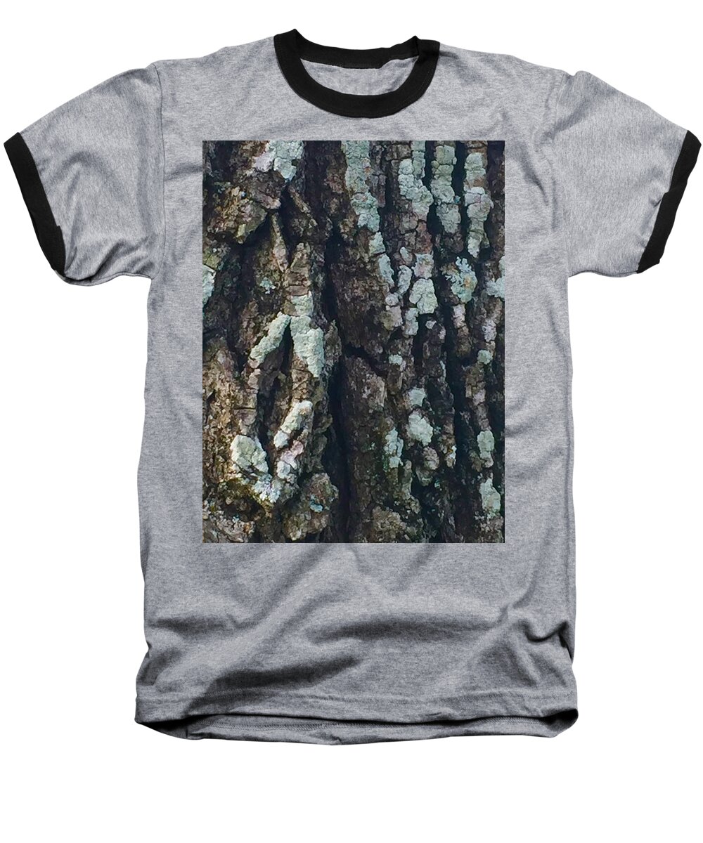 Moss Baseball T-Shirt featuring the photograph The Texture is in the Trees1 by Etta Harris