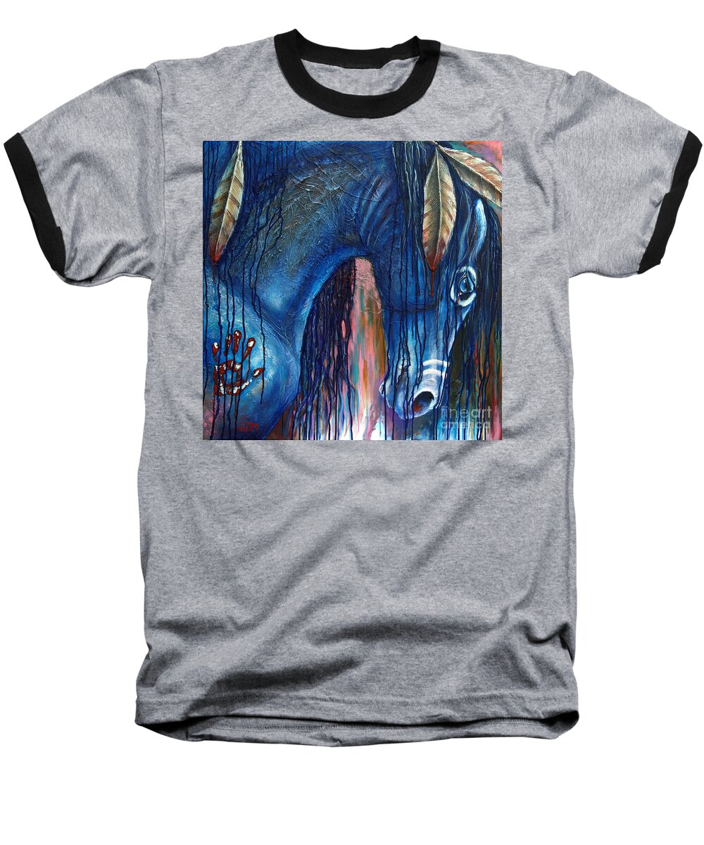 Horse Baseball T-Shirt featuring the painting The War Within by Jonelle T McCoy