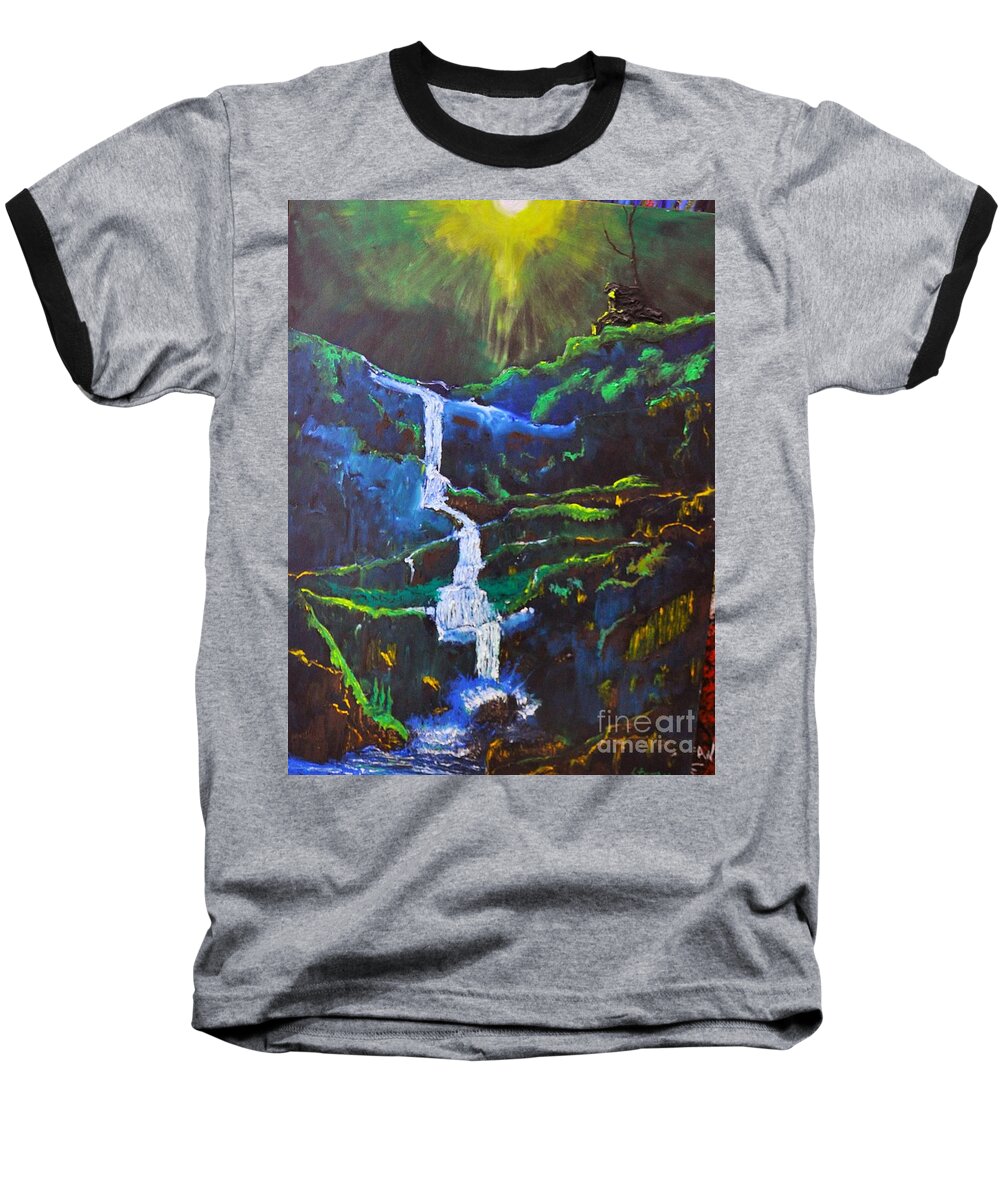 Waterfall Baseball T-Shirt featuring the painting The Waterfall by Stefan Duncan