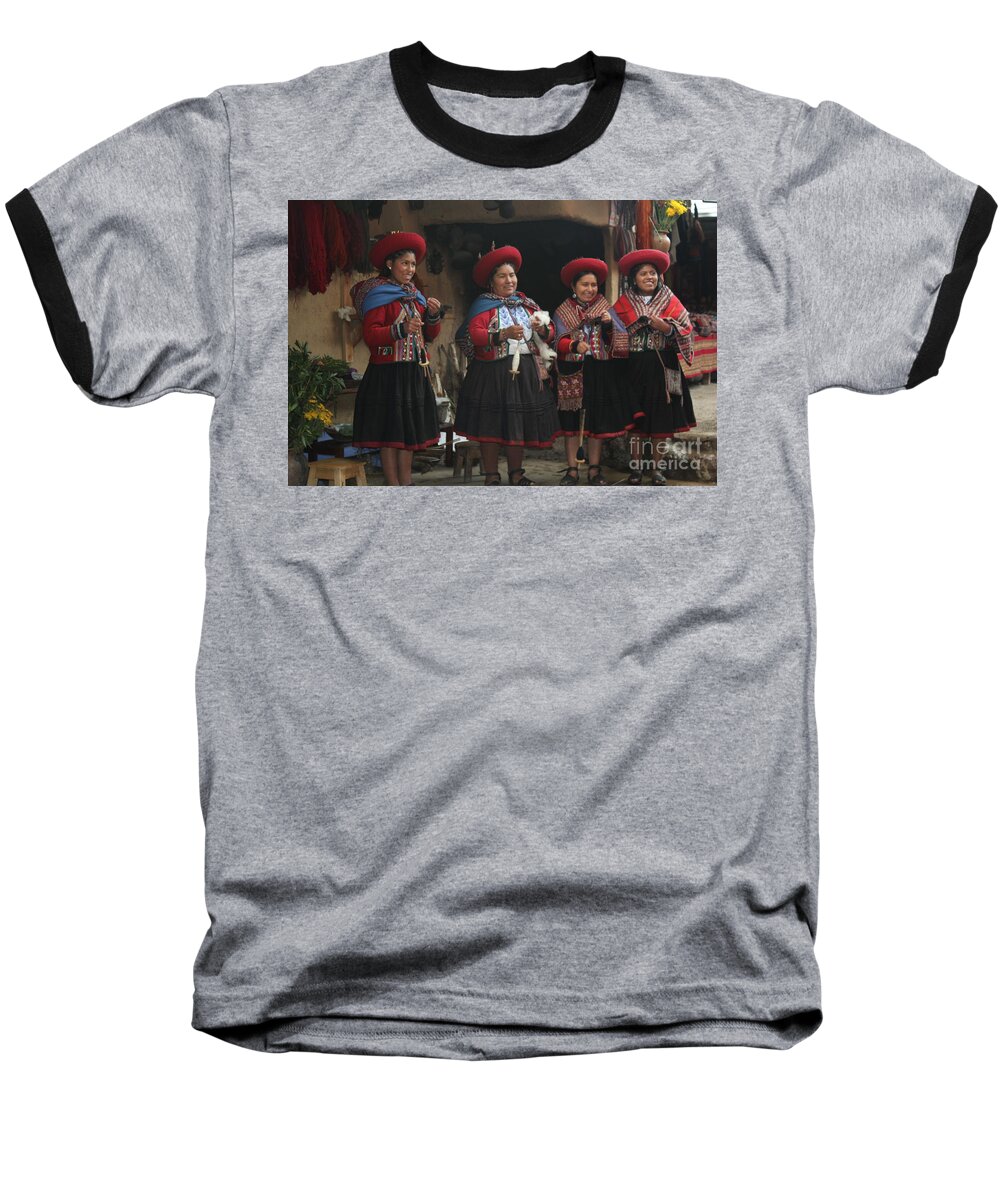 Weavers Baseball T-Shirt featuring the photograph The Weavers of Chinchero by Maxine Kamin