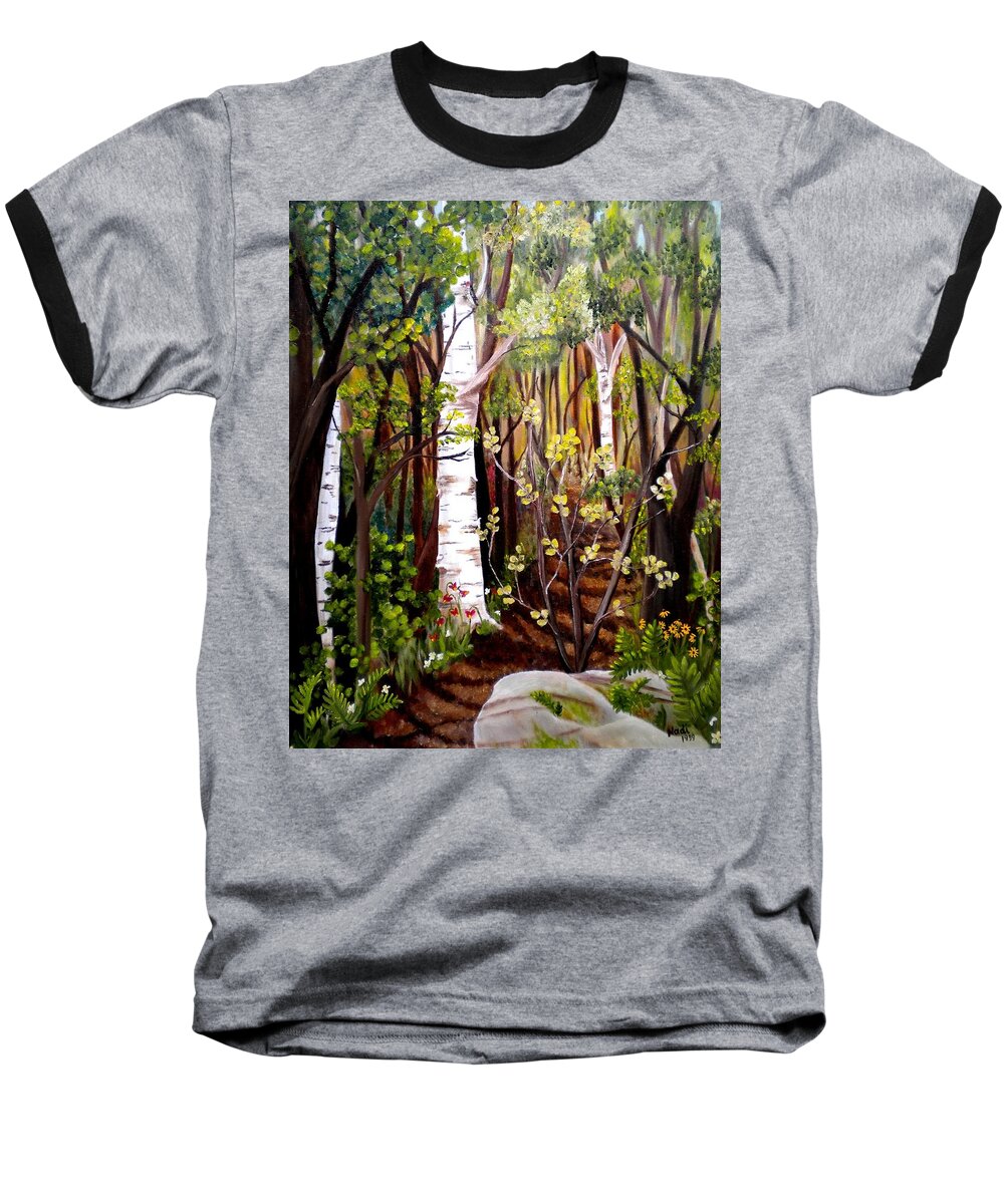 Woodland Baseball T-Shirt featuring the photograph The Woodland Trail by Renate Wesley