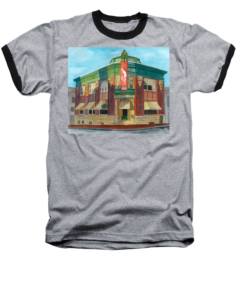 Yellow Brick Bank Restaurant Baseball T-Shirt featuring the painting The Yellow Brick Bank Restaurant by Lynne Reichhart